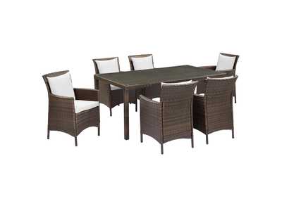 Image for Brown White Conduit 7 Piece Outdoor Patio Wicker Rattan Dining Set