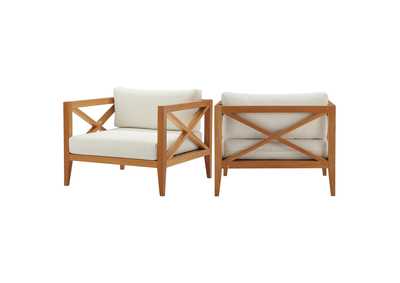 Image for Natural White Northlake Outdoor Patio Premium Grade A Teak Wood Armchair [Set of 2]