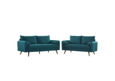 Image for Teal Revive Upholstered Fabric Sofa and Loveseat Set