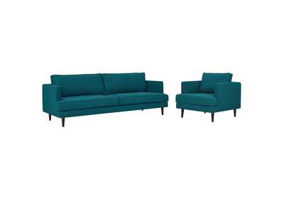 Image for Teal Agile Upholstered Fabric Sofa and Armchair Set