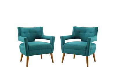 Image for Teal Sheer Upholstered Fabric Arm Chair [Set of 2]