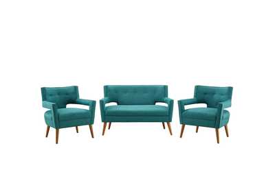 Image for Teal Sheer 3 Piece Upholstered Fabric Set