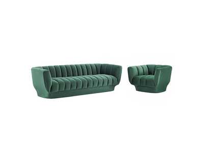 Image for Green Entertain Vertical Channel Tufted Performance Velvet Sofa and Armchair Set