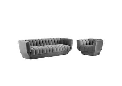 Image for Gray Entertain Vertical Channel Tufted Performance Velvet Sofa and Armchair Set