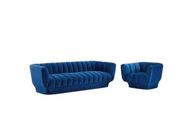 Image for Navy Entertain Vertical Channel Tufted Performance Velvet Sofa and Armchair Set