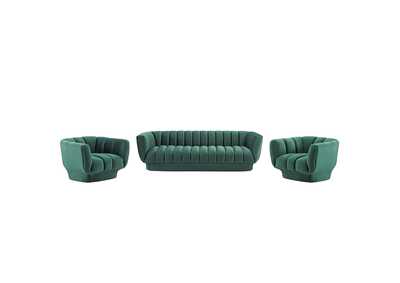 Image for Green Entertain Vertical Channel Tufted Performance Velvet 3 Piece Set