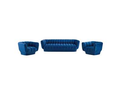 Image for Navy Entertain Vertical Channel Tufted Performance Velvet 3 Piece Set