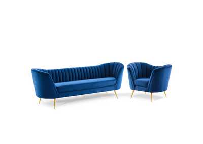 Image for Navy Opportunity Performance Velvet Sofa and Armchair Set