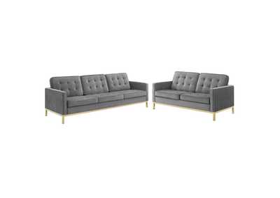 Image for Gold Gray Loft Gold Stainless Steel Leg Performance Velvet Sofa and Loveseat Set