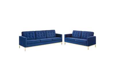 Image for Gold Navy Loft Gold Stainless Steel Leg Performance Velvet Sofa and Loveseat Set