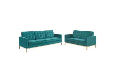 Image for Gold Teal Loft Gold Stainless Steel Leg Performance Velvet Sofa and Loveseat Set