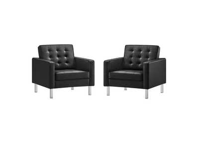 Image for Silver Black Loft Tufted Upholstered Faux Leather Arm Chair [Set of 2]