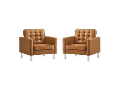 Image for Silver Tan Loft Tufted Upholstered Faux Leather Arm Chair [Set of 2]