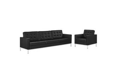 Image for Silver Black Loft Tufted Upholstered Faux Leather Sofa and Armchair Set