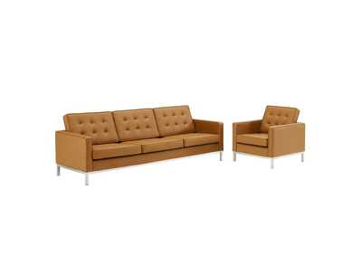 Image for Silver Tan Loft Tufted Upholstered Faux Leather Sofa and Armchair Set