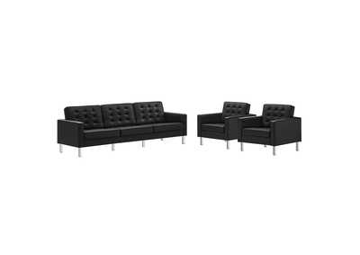 Image for Silver Black Loft 3 Piece Tufted Upholstered Faux Leather Set