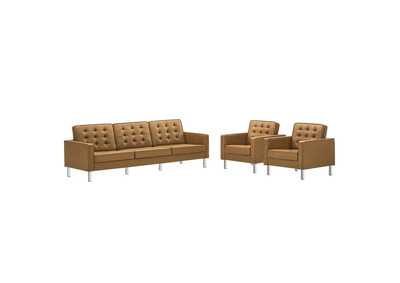 Image for Silver Tan Loft 3 Piece Tufted Upholstered Faux Leather Set