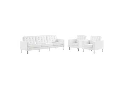 Image for Silver White Loft 3 Piece Tufted Upholstered Faux Leather Set