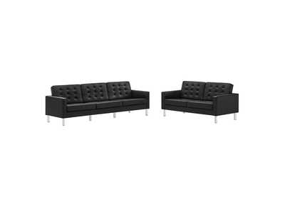 Image for Silver Black Loft Tufted Upholstered Faux Leather Sofa and Loveseat Set