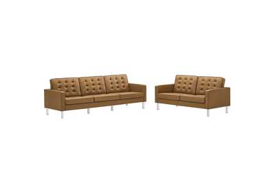 Image for Silver Tan Loft Tufted Upholstered Faux Leather Sofa and Loveseat Set