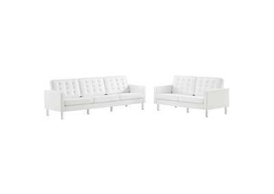 Image for Silver White Loft Tufted Upholstered Faux Leather Sofa and Loveseat Set