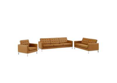 Image for Silver Tan Loft Tufted Upholstered Faux Leather 3 Piece Set