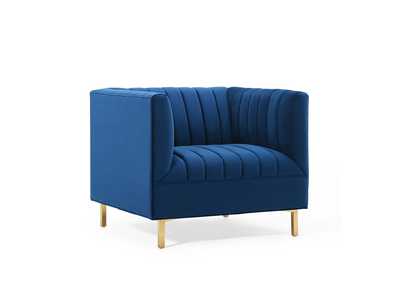 Image for Navy Shift Channel Tufted Performance Velvet Arm Chair