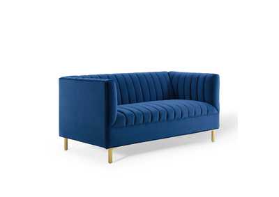 Image for Navy Shift Channel Tufted Performance Velvet Loveseat