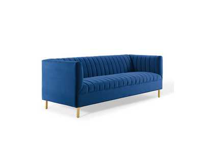 Image for Navy Shift Channel Tufted Performance Velvet Sofa