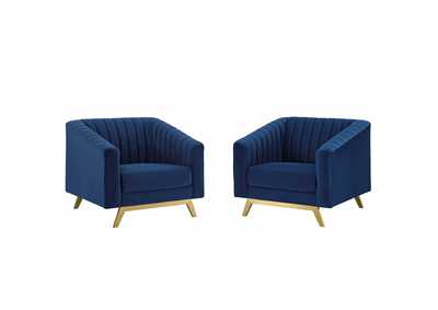 Image for Navy Valiant Vertical Channel Tufted Upholstered Performance Velvet Arm Dining Chair [Set of 2]