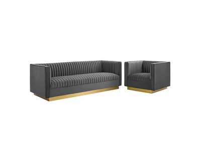 Image for Gray Sanguine Vertical Channel Tufted Upholstered Performance Velvet Sofa and Armchair Set