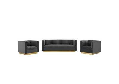 Image for Gray Sanguine 3 Piece Vertical Channel Tufted Upholstered Performance Velvet Set