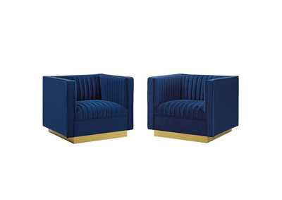 Image for Navy Sanguine Vertical Channel Tufted Upholstered Performance Velvet Arm Chair [Set of 2]