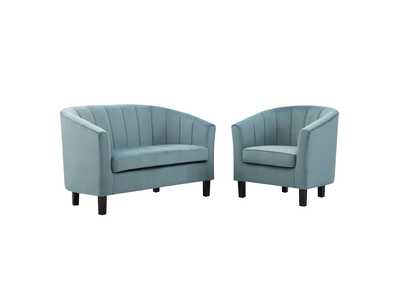 Image for Light Blue Prospect Channel Tufted Performance Velvet Loveseat and Armchair Set