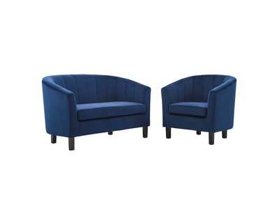 Image for Navy Prospect Channel Tufted Performance Velvet Loveseat and Armchair Set