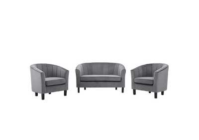 Image for Gray Prospect Channel Tufted 3 Piece Performance Velvet Set