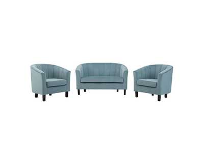 Image for Light Blue Prospect Channel Tufted 3 Piece Performance Velvet Set