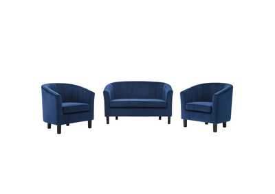 Image for Navy Prospect Channel Tufted 3 Piece Performance Velvet Set