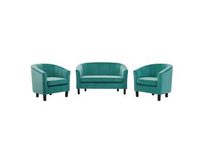 Image for Teal Prospect Channel Tufted 3 Piece Performance Velvet Set