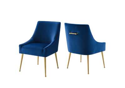 Image for Navy Discern Upholstered Performance Velvet Dining Chair [Set of 2]