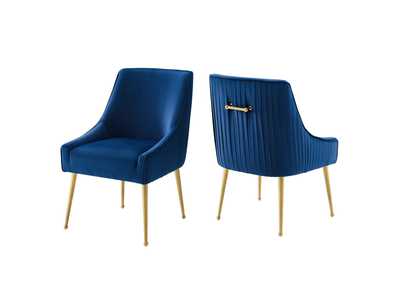 Image for Navy Discern Pleated Back Upholstered Performance Velvet Dining Chair [Set of 2]