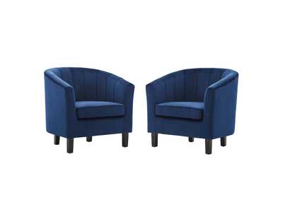 Image for Navy Prospect Channel Tufted Performance Velvet Arm Chair [Set of 2]