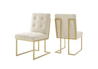 Image for Gold Beige Privy Gold Stainless Steel Upholstered Fabric Dining Accent Chair [Set of 2]
