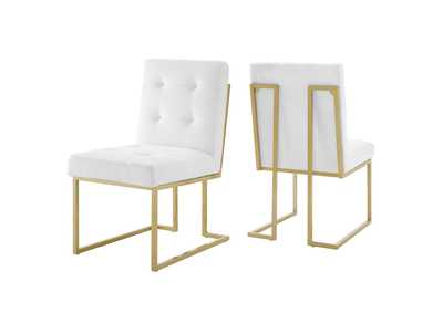Image for Gold White Privy Gold Stainless Steel Upholstered Fabric Dining Accent Chair [Set of 2]