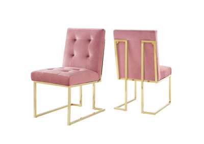 Image for Gold Dusty Rose Privy Gold Stainless Steel Performance Velvet Dining Chair [Set of 2]