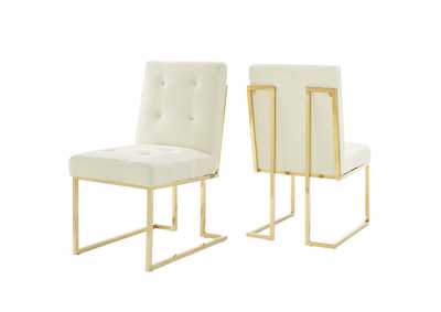 Image for Gold Ivory Privy Gold Stainless Steel Performance Velvet Dining Chair [Set of 2]