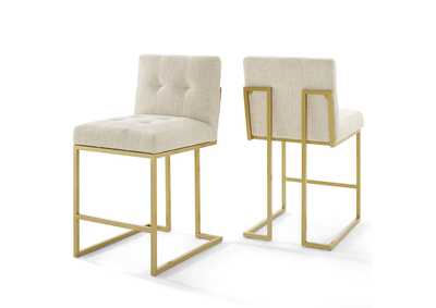 Image for Gold Beige Privy Gold Stainless Steel Upholstered Fabric Counter Stool [Set of 2]