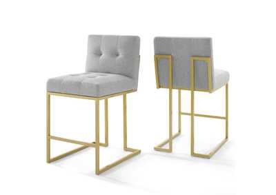 Image for Gold Light Gray Privy Gold Stainless Steel Upholstered Fabric Counter Stool [Set of 2]