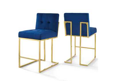 Image for Gold Navy Privy Gold Stainless Steel Performance Velvet Counter Stool [Set of 2]