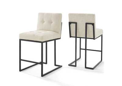 Image for Black Beige Privy Black Stainless Steel Upholstered Fabric Counter Stool [Set of 2]